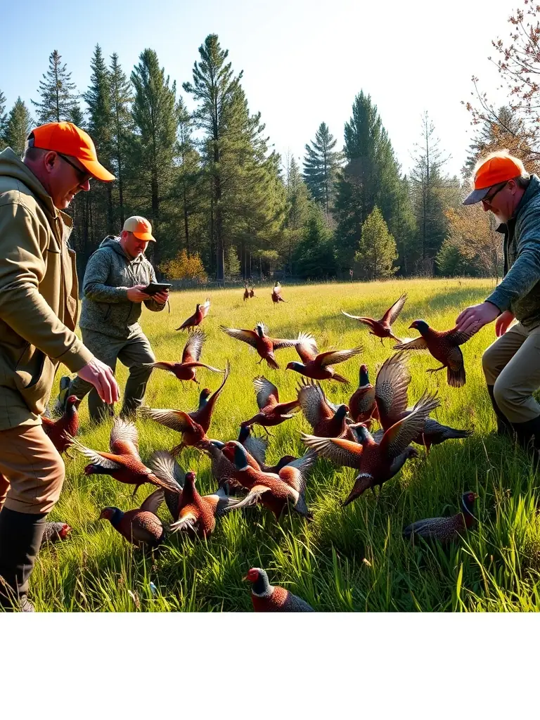 A photograph showcasing the annual restocking event where pheasants are released into a hunting reserve managed by SOCIETE DES CHASSEURS DE SAINTE-FORTUNADE.