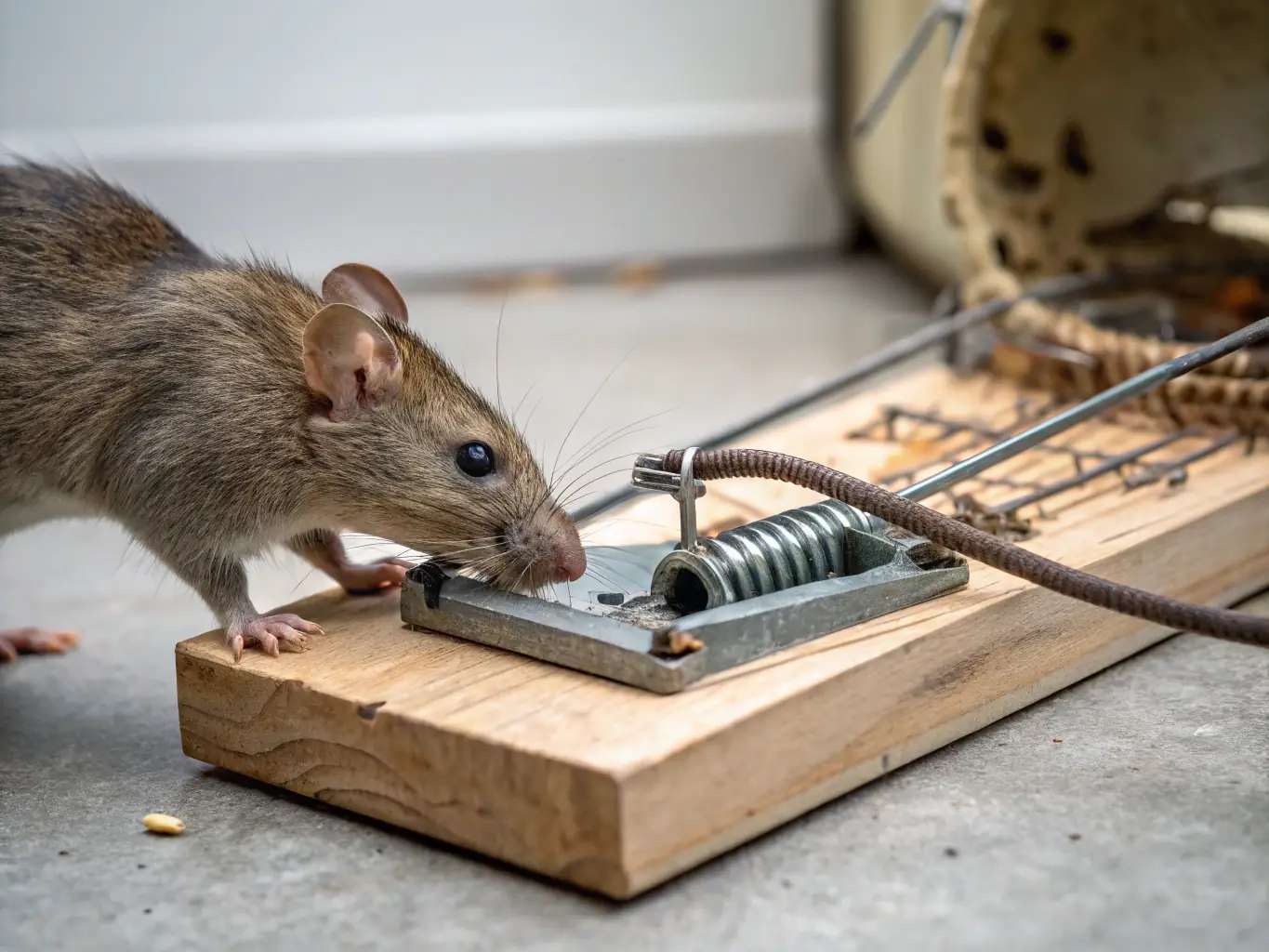 A controlled environment showing the humane trapping of a nuisible species, illustrating the organization's commitment to responsible species control.